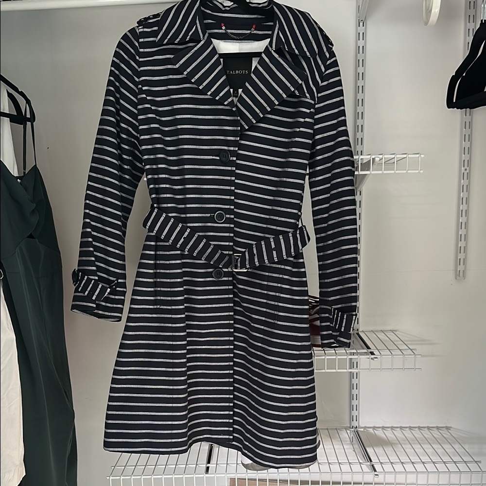 Talbots Black and White Striped Coat